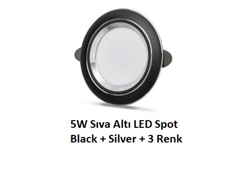 5W Sıva Altı LED Spot Black + Silver YL38-0530 – Siyah ve gümüş çerçeveli dekoratif LED spot