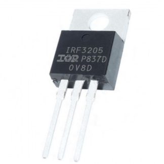**Fotoğraf için Alternatif Metin (Alt Text):** IRF3205 DİP TO-220 N-Kanal MOSFET transistör. 55V, 110A kapasiteli güç transistörü; siyah plastik gövdeli, üç bacaklı TO-220 kılıf yapısına sahip yüksek akım MOSFET bileşeni.
