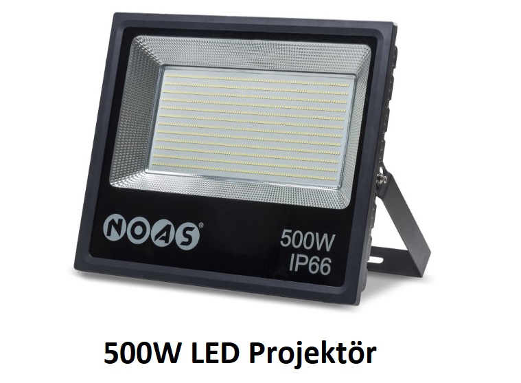 NOAS 500W LED Projektör YL70-0500 – 6500K soğuk beyaz, IP65 korumalı dış mekan LED aydınlatma armatürü