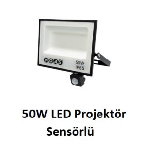 NOAS 50W LED Projektör Sensörlü YL70-0050-S – 6500K Beyaz Işık Hareket Algılamalı IP65 Dış Mekân LED Aydınlatma
