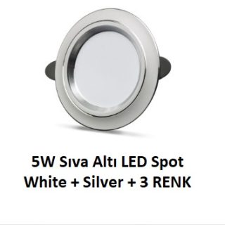 NOAS YL38-0510 5W Sıva Altı LED Spot White + Silver Kasa – 3 Renk (6500K / 4000K / 3200K) ayarlanabilir LED tavan armatürü