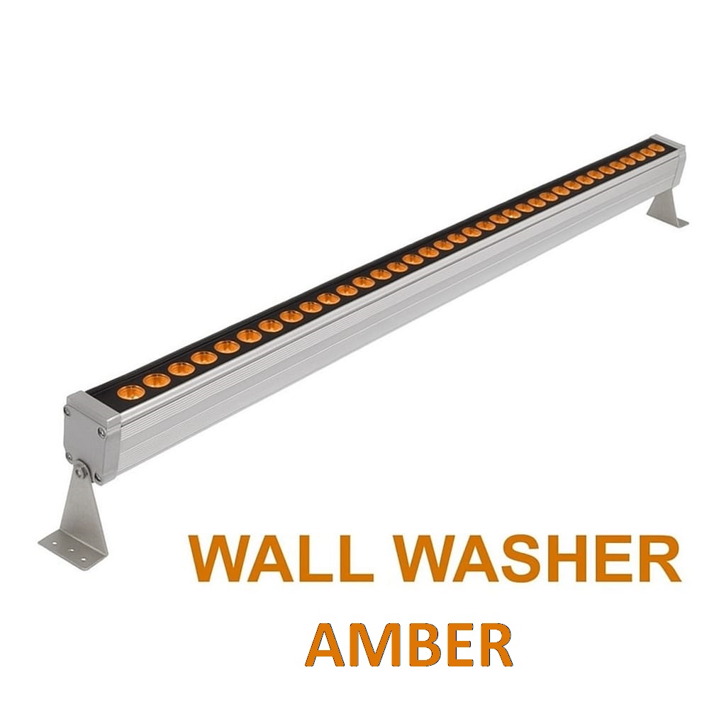1 metre amber wallwasher – 36 Samsung LED’li dış mekan duvar aydınlatma armatürü, IP65 suya dayanıklı alüminyum gövde, 220V direkt çalışma, sıcak amber ışık efekti.