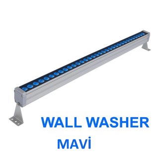 **Fotoğraf İçin Alternatif Metin (Alt Text):** 1 metre mavi wallwasher – 36 Samsung LED’li dış mekan duvar aydınlatma armatürü, alüminyum gövde, IP65 su geçirmez yapı, 220V direkt çalışma.