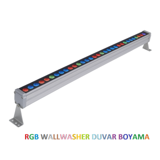 1 metre RGB wallwasher – 36 Samsung RGB LED’li dış mekan duvar aydınlatma armatürü, IP65 suya dayanıklı alüminyum gövde, 220V direkt çalışma, DMX kontrollü renk değiştiren ışık efekti.