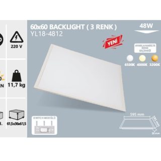 YL18-4812 YL18-4812 NOAS LED 48W 60X60 BACKLIGHT AYARLANABILIR 3 RENK PANEL ana urun gorseli