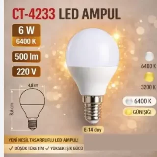 E14-GUNISIGI-KOMPAKT-DEKORATIF-MODEL CT-4233G 6W Led Ampul E14 Gunisigi Kompakt Dekoratif Model ana urun gorseli