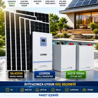 11 KW Güneş Enerjisi Elektrik Tasarruf Sistemi 18 Panel 10.2 KWh Lityum Batarya Off Grid Akıllı İnverter Paket ana urun gorseli